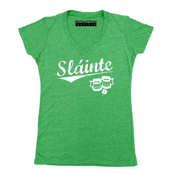 P&B ST PATRICKS DAY SLAINTE Women's V-neck, S, Heather Green