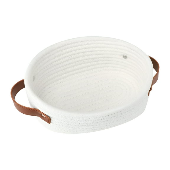 LAMIRO Small Woven Basket, Cute Oval Cotton Rope Gifts Basket with Handle Empty Baby Wicker Storage Baskets Nursery Box Bin Kids Organizer Cat Dog Toy Baskets Easter Baskets (White) 13X5.9X4.0"