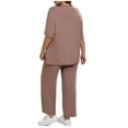 thumbnail image 4 of Women Plus Size Solid 2 Pieces Sets Short Sleeve Casual Tops and Wide Leg Pants Tracksuit, 4 of 6