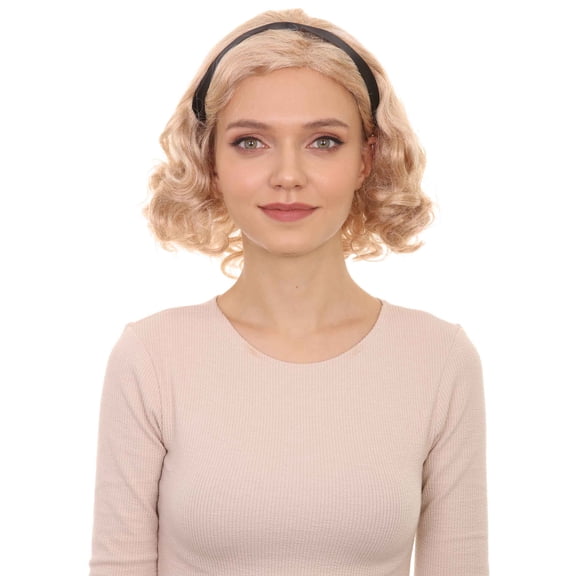 HPO Teen Witch | Blonde Wavy Bob with Black Head Ribbon | Premium Halloween Wig