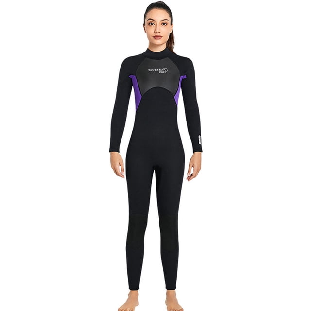 Naiovety Traje de buceo de 3mm, Material de nailon, buena elasticidad, traje de baño de una pieza de estilo de manga larga, traje de neopreno con ribete Deportes acuáticos Mujer Morado Oscuro XS Naiovety OD020682-19