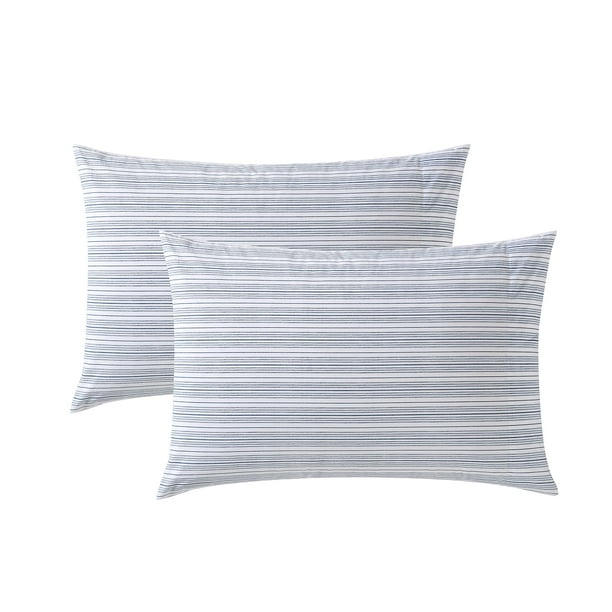 Juego de fundas de almohada Nautica Cotton Percale Beaux Stripe Blue, 2 unidades