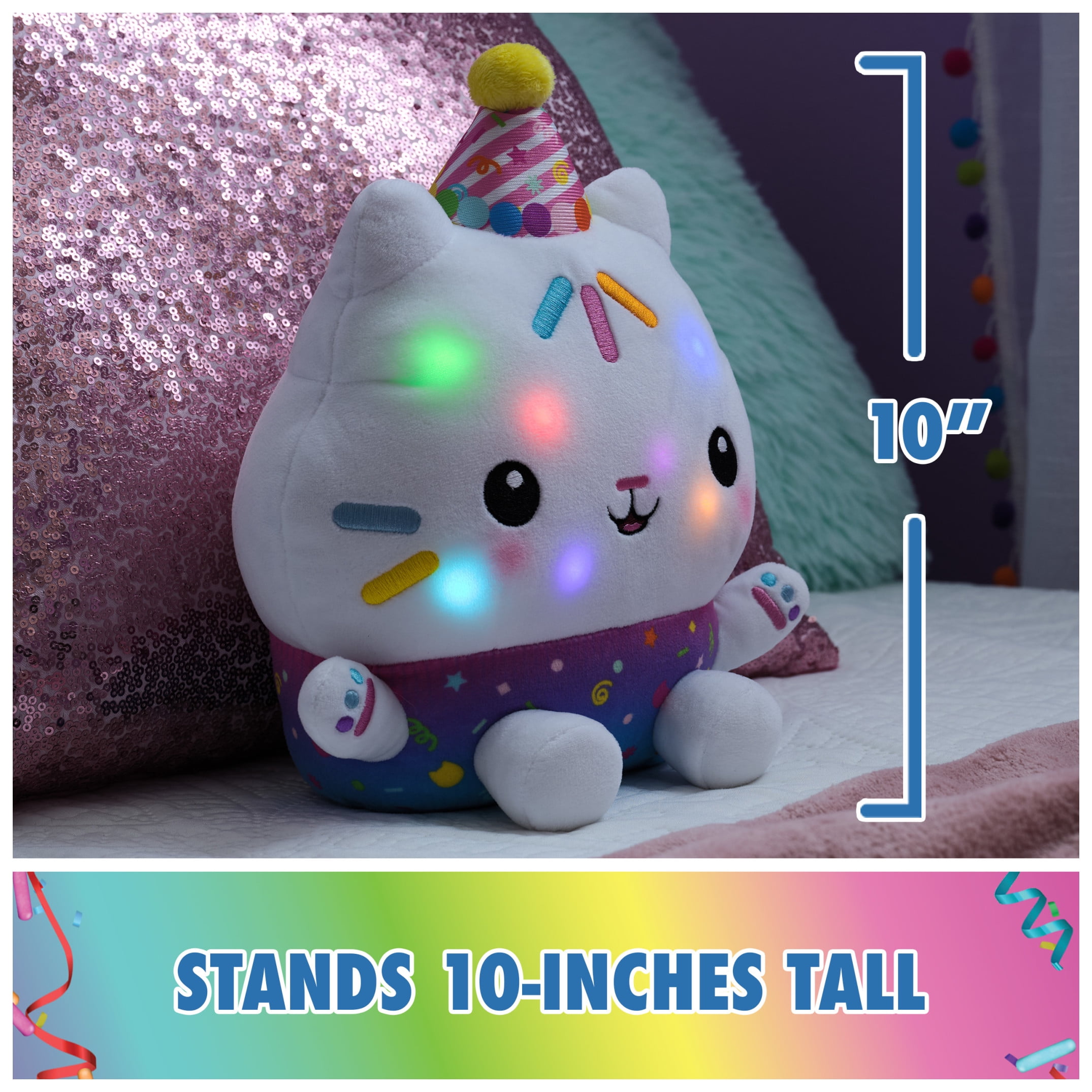 Gabby’s Dollhouse Celebrations, Sprinkle Party Cakey Cat 10-Inch Interactive Plush Toy