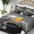 thumbnail image 3 of Ambesonne London Fitted & Top Sheet Set with Shams, Big Ben Bridge Night, Grey Yellow, 3 of 5