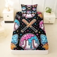 thumbnail image 3 of Castle Fairy Ice Cream Baseball Twin Sheets 3pcs, Cartoon Stars Print Bedding, Black Pink Blue,1 Fitted Sheet, 1 Flat Sheet and 1 Pillowcase, 3 of 6