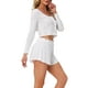 thumbnail image 4 of Conjunto de lounge para mujeres INSPIRE CHIC, pijamas de manga larga, camisas con botones y pantalones cortos, conjunto de 2 piezas, sets de entrenamiento Y2K, L blanco, 4 of 5