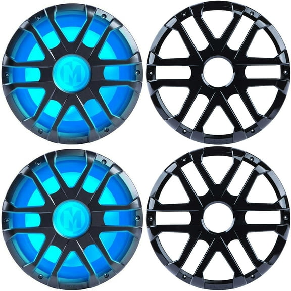 Memphis Audio 2 MM1224 12" Marine Subwoofers with Integrated RGB LEDs and 2 or 4 Ohm Selectable Impedance with 2 MXA12GB Black 12" MXA Subwoofer Grills