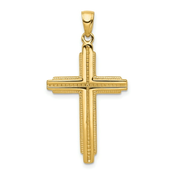 14K Yellow Gold Textured Outline Cross Pendant