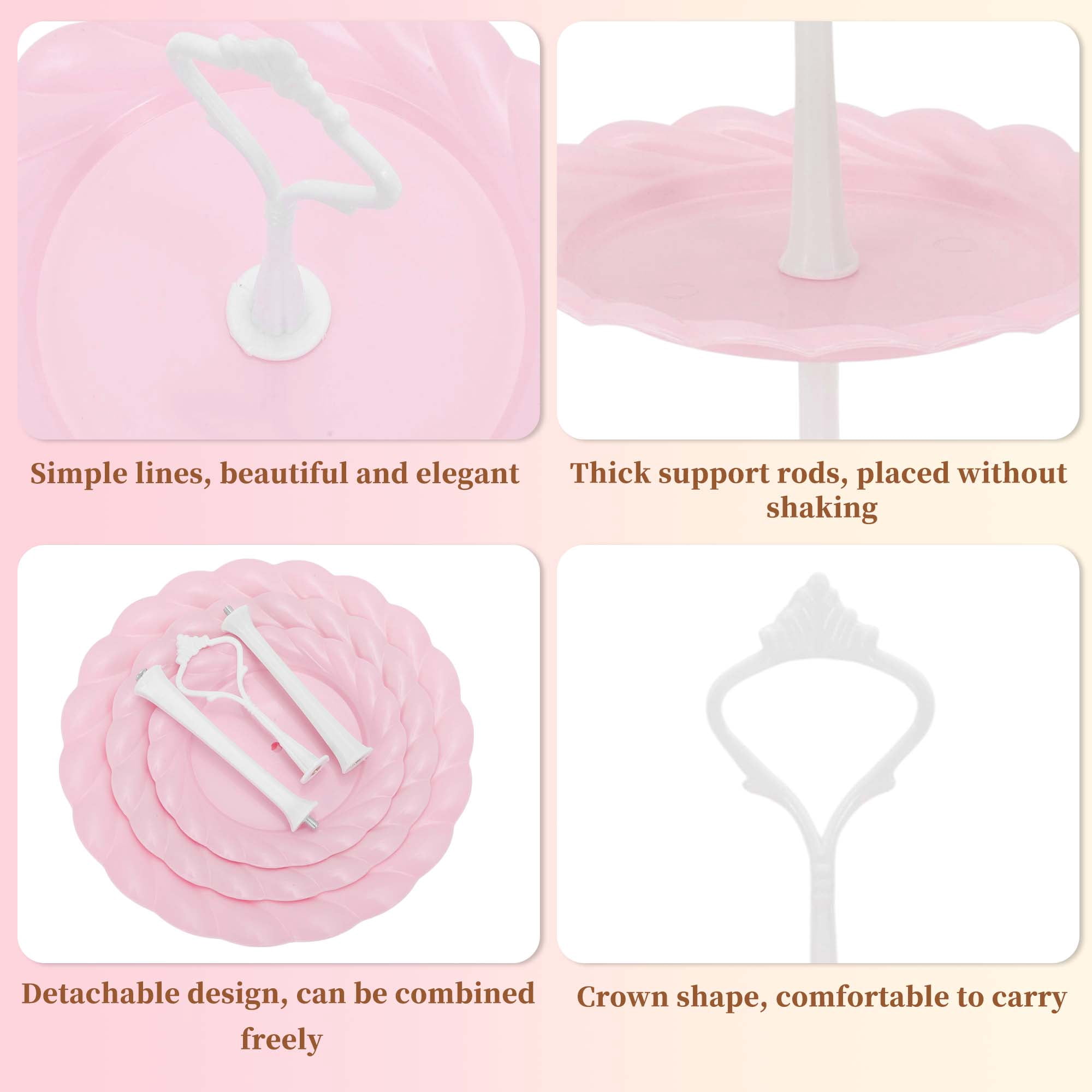 Unique Bargains 3-Layer Cupcake Stand Round Display Holder Pink White