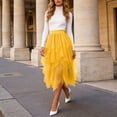 thumbnail image 7 of mgoYE Women's Tulle Tutu A-line Midi Skirt Tiered Layered High Elastic Waist Ballet Prom Party Irregular Mesh Skirt(Yellow,S), 7 of 7