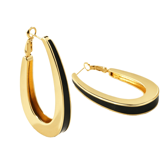 PAURO Women Chunky Oval Hoop Earrings Stainless Steel Enamel Studs Dainty Thick Statement Jewelry Gift Gold Plated Black
