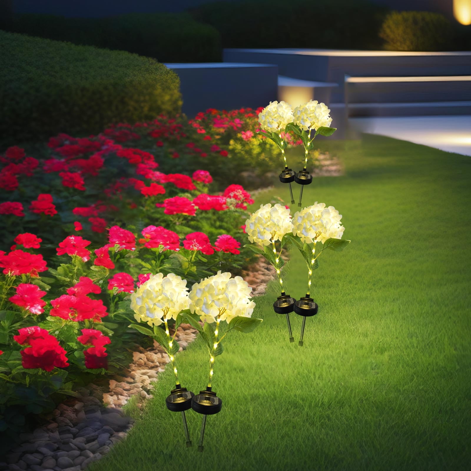 Summer Savings Clearance! Boovnll Solar Flowers Outdoor Water Proof, 2 Pack Artificial Hydrangea Bouquet Outdoor Solar Lights, Solar Flowers for Outdoor Garden Yard Patio Decor, Solar Garden Lights