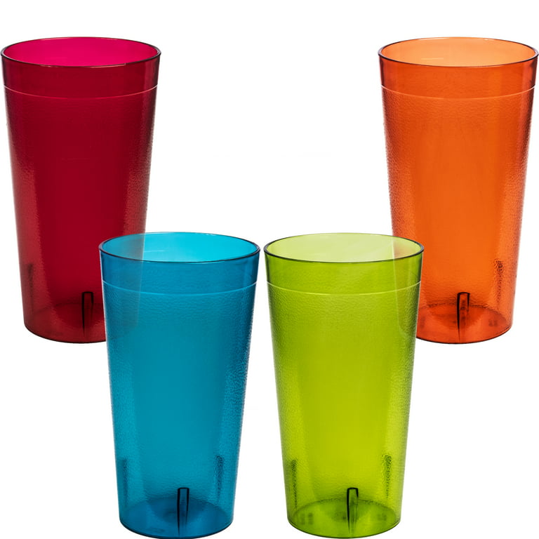Reusable Plastic Cups Tumblers Drinking Glasses Set of 4 - 20 oz Assorted  Colors Break Resistant Dishwasher Safe Drinking Stacking Water Glasses Cups