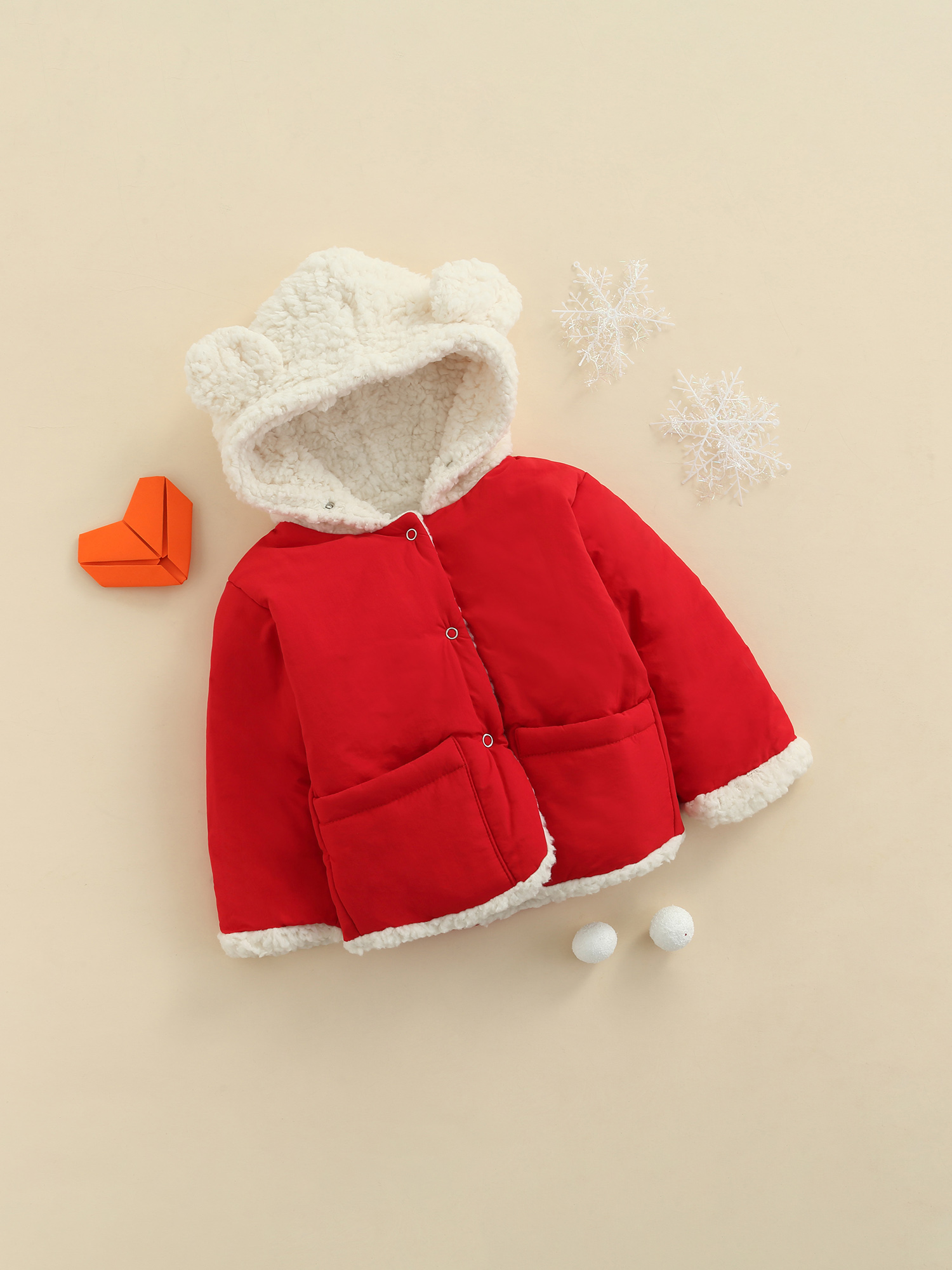 Seyurigaoka Unisex Babies Reversible Hooded Coat, Long Sleeve Button-down Wadded Jacket - image 3 of 8