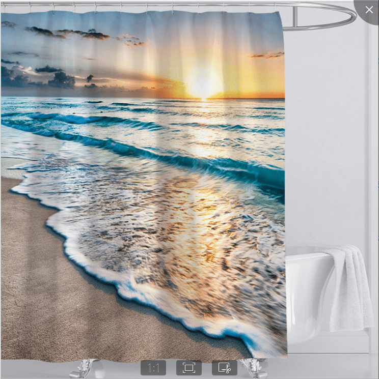 Ocean Beach Shower Curtain Bathroom Waterproof Polyester Fabric & 12 Hooks 71" 
