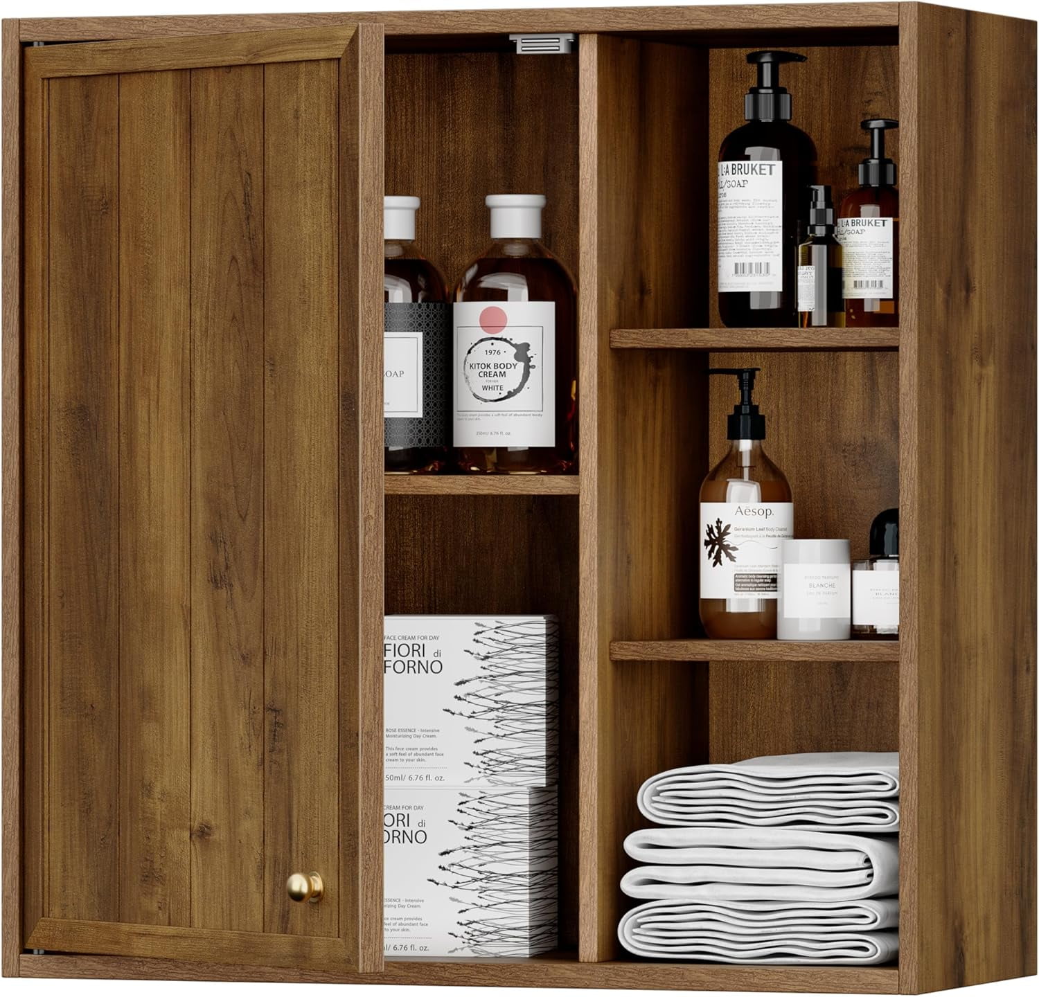 ANHDAH Bathroom Wall Storage Cabinet with Door and Adjustable Shelf, Over the Toilet Storage Cabinet for Kitchen, Laundry, Brown