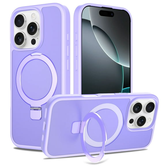 Allytechgroup iPhone 16 Pro Case Matte, [Compatible with Magsafe] Ring Holder Kickstand Anti-Scratch Shockproof Bumper Slim Fit Shell Phone Case Cover for Apple iPhone 16 Pro, Lightpurple