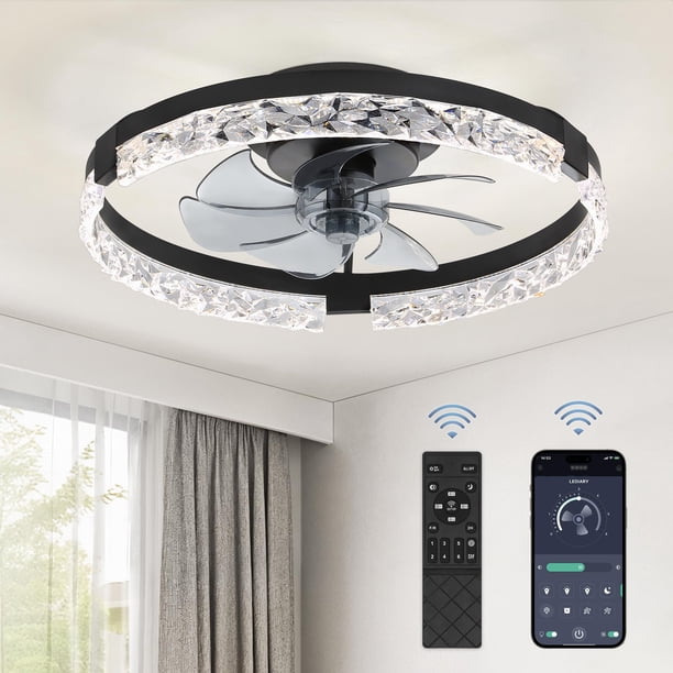 Ventilador de techo LEDIARY de 20 pulgadas, perfil bajo, control remoto negro, 120 V