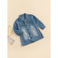thumbnail image 3 of Seyurigaoka Kids Girls Denim Dress, Long Sleeve Buttoned Lapel Collar Coat One Piece, 3 of 8