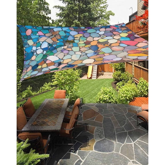 Colorful Stone Sun Sail Shades Rectangle Canopy,Sunlight Block Heavy Duty Curved Backyard Shade Cover,Rainbow Abstract Oil Painting Brushwork Waterproof Sun Shades for Patios Garden Pergola 12'x16'