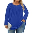 thumbnail image 3 of WellSize Plus Size Women Blouses Casual Pleated Long Sleeve Shirts Fall Crew Neck Tunic Tops, 3 of 10