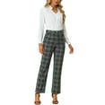 thumbnail image 2 of INSPIRE CHIC Women's Plaid Elastic Waist Button Zipper Straight Leg Long Pants L Blue Green, 2 of 6