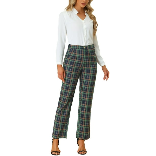 Plaid elastic waist pants clearance