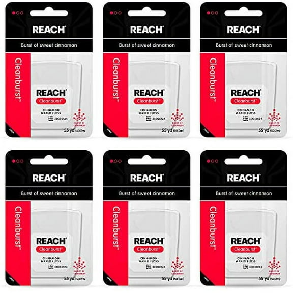 Reach Cleanburst Waxed Dental Floss, Oral Care, Cinnamon Flavored, 55 Yards (Pack of 6)
