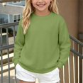 thumbnail image 4 of Kids Solid Color Waffle Knit Crew Neck Sweatshirt Boys Girls Long Sleeve Pullover Soft Lined Fall Winter Casual Basic Top for Daily School Layering Wear(Light Green,6-8 Years), 4 of 8