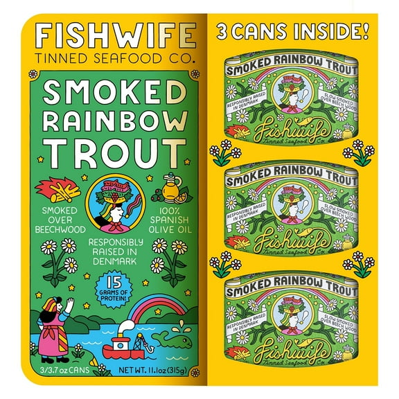 Fishwife Smoked Rainbow Trout in Spanish Olive Oil - Beechwood Smoked & Responsibly Raised - 3 Pack x 3.7 oz Cans (11.1 oz Total)