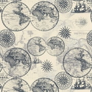 David Textiles 44" Cotton Ocean Maps Fabric by the Yard, Multi
