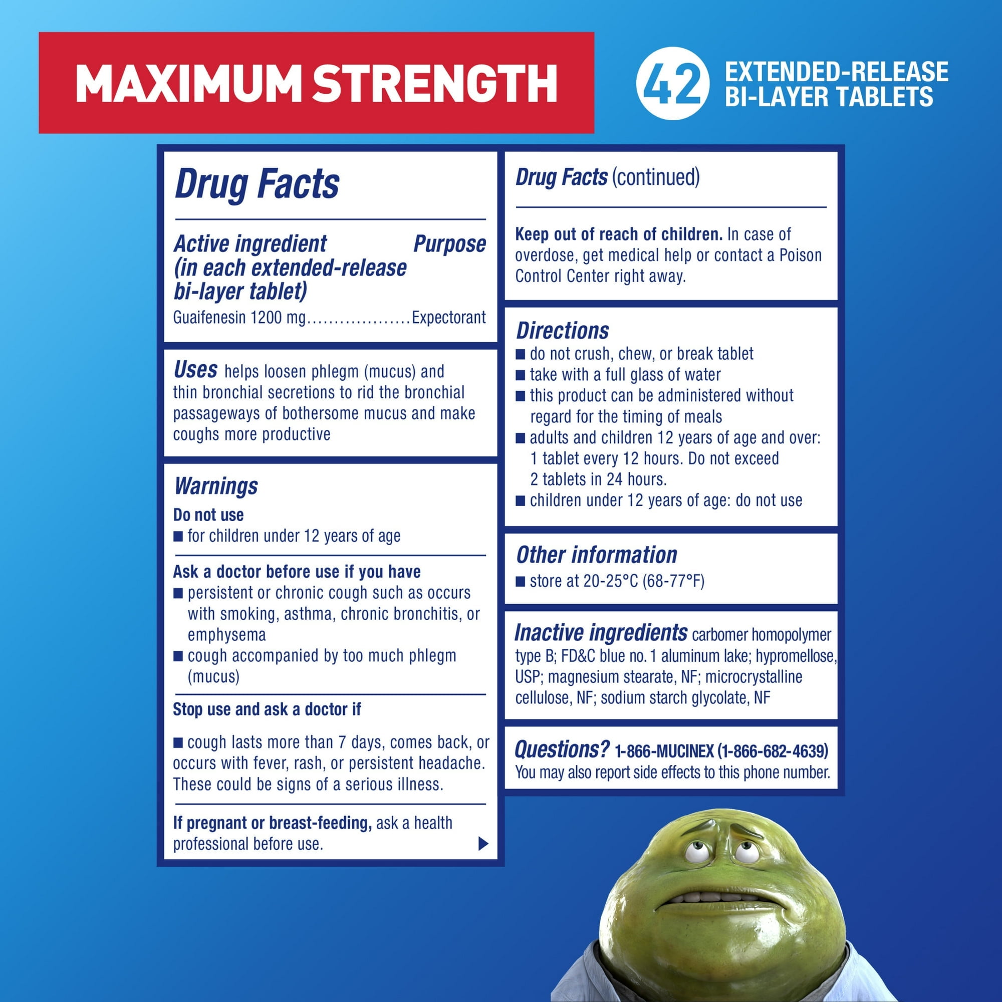 Mucinex Maximum Strength 12 Hour Extended Release Tablets for Chest Congestion, 1200 mg, 42 Count