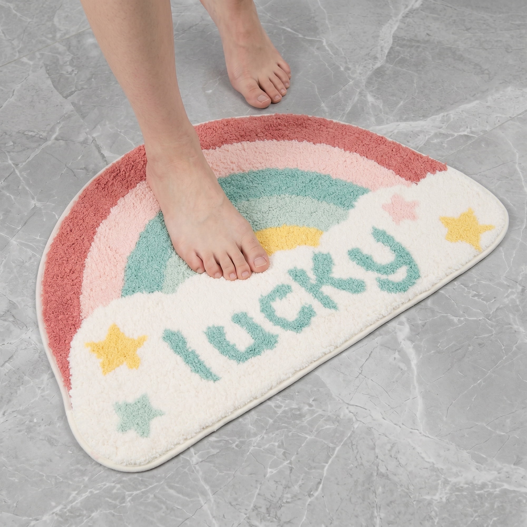 Unique Bargains Printed Rug Ultra Soft Absorbent Plush Bath Mat Rainbow Pattern 30" x 18"