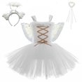 thumbnail image 3 of Hansber 4 Pcs Costumes d'Ange pour Filles Performance de Danse Robe Tutu Halloween Noël Fête Anniversaire Tenue Blanc 80, 3 of 8