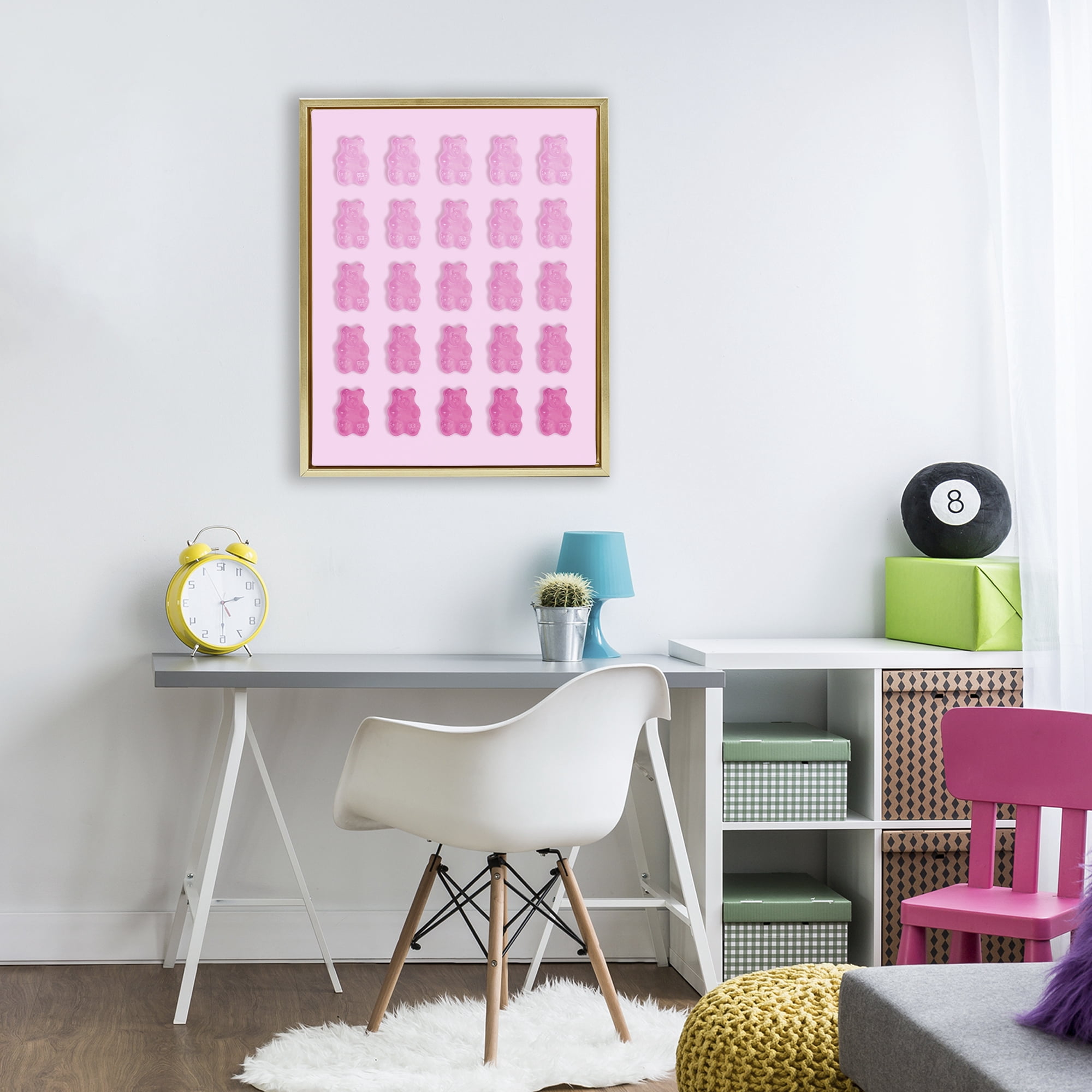 Stupell Industries Gradient Pastel Pink Bears Gold Framed Floater Canvas Wall Art, design by LISH Creative