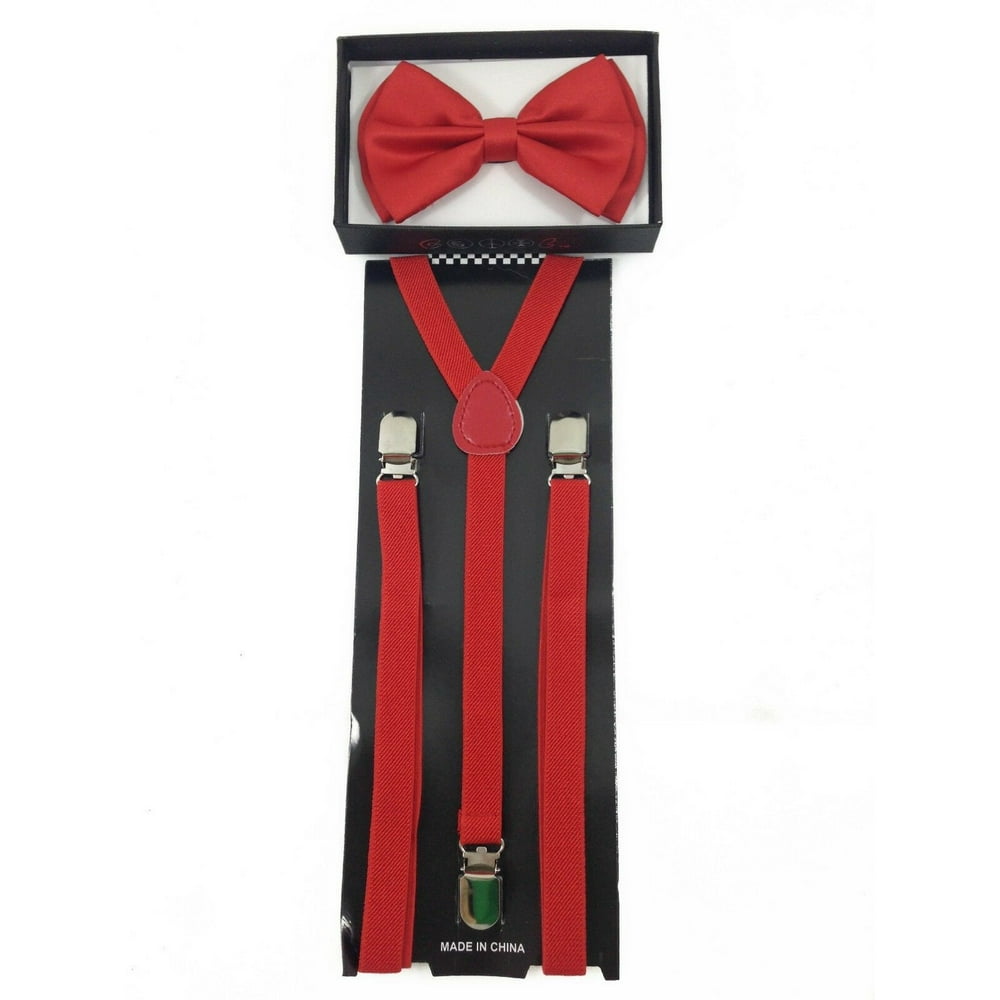 Coool SKINNY Red Suspenders and Bow Tie Combo Set for Adults Women