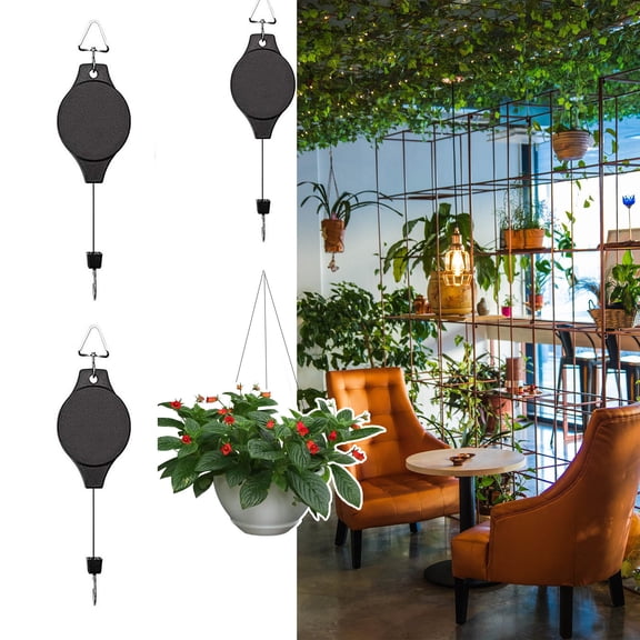 On Sale!Retractable Pulley Hanging Basket Pull Down Hanger Garden Plant Pots Hook 2PC