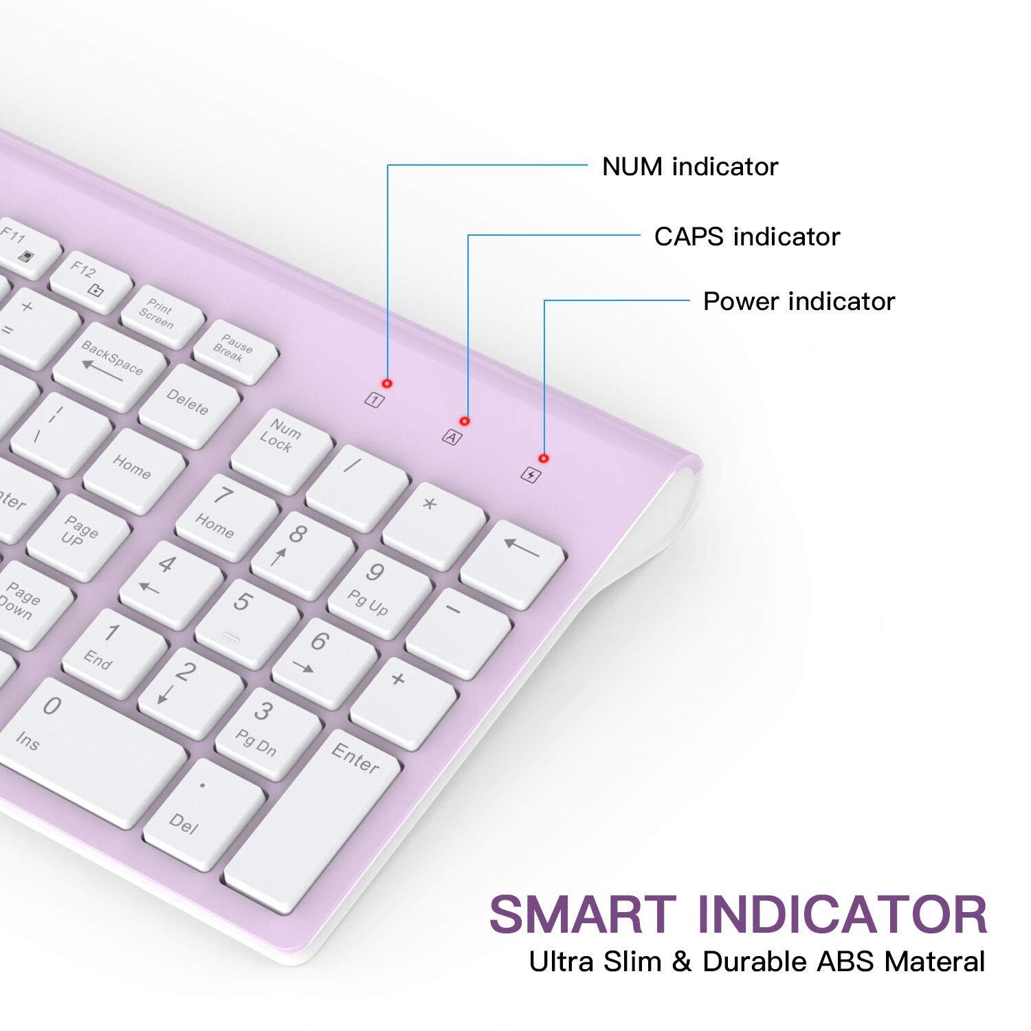 Wireless Keyboard and Mouse Combo, Cimetech Quiet Keyboard and Adjustable DPI Mouse Set, 2.4GHz USB Ultra Slim Silent Computer Keyboard and Mouse for Laptop, PC, Notebook, Desktop-Purple
