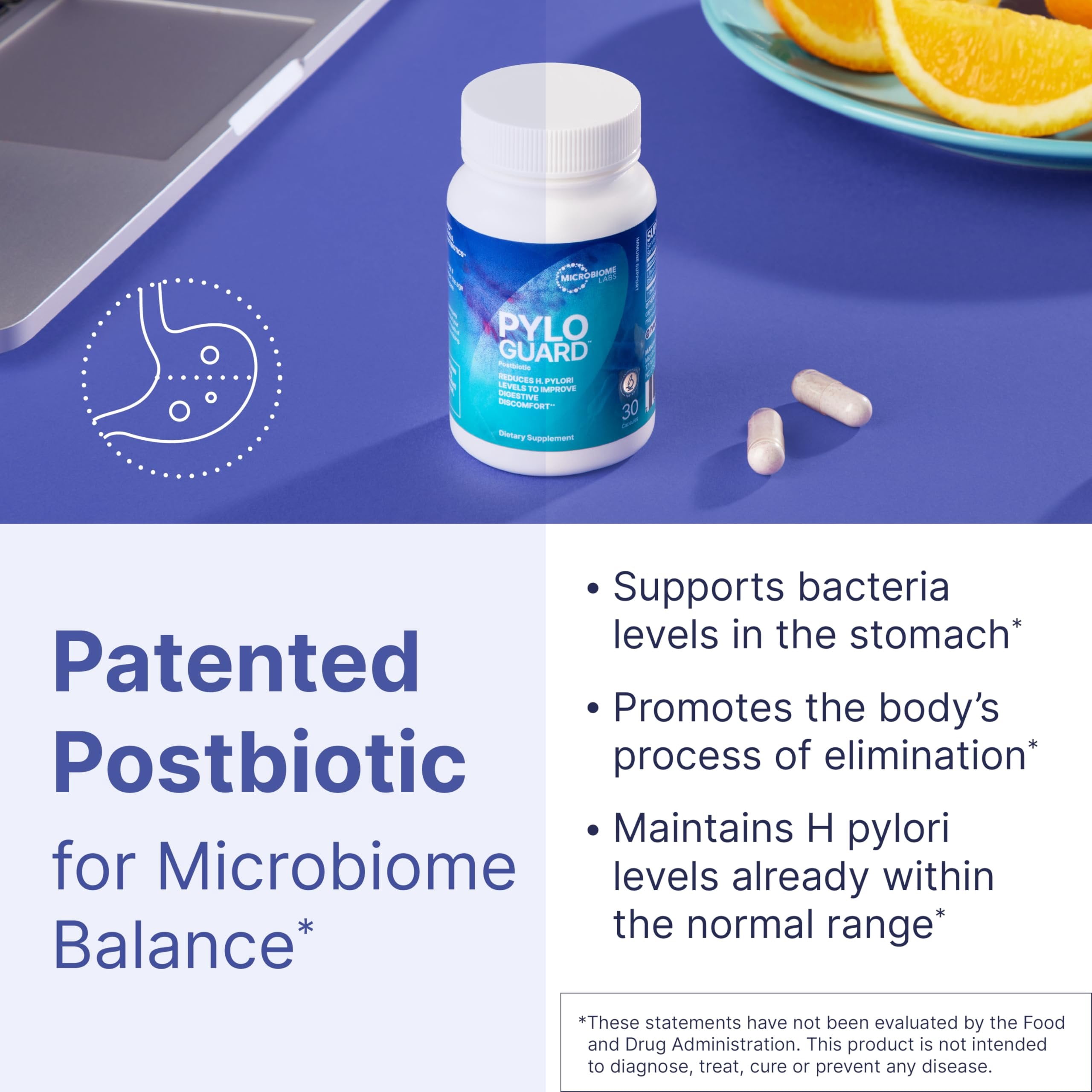 Microbiome Labs PyloGuard - Patented L reuteri DSM17648 to Improve Digestive Comfort - Gut Health & Immune Support Supplement - Postbiotic 30 Capsules