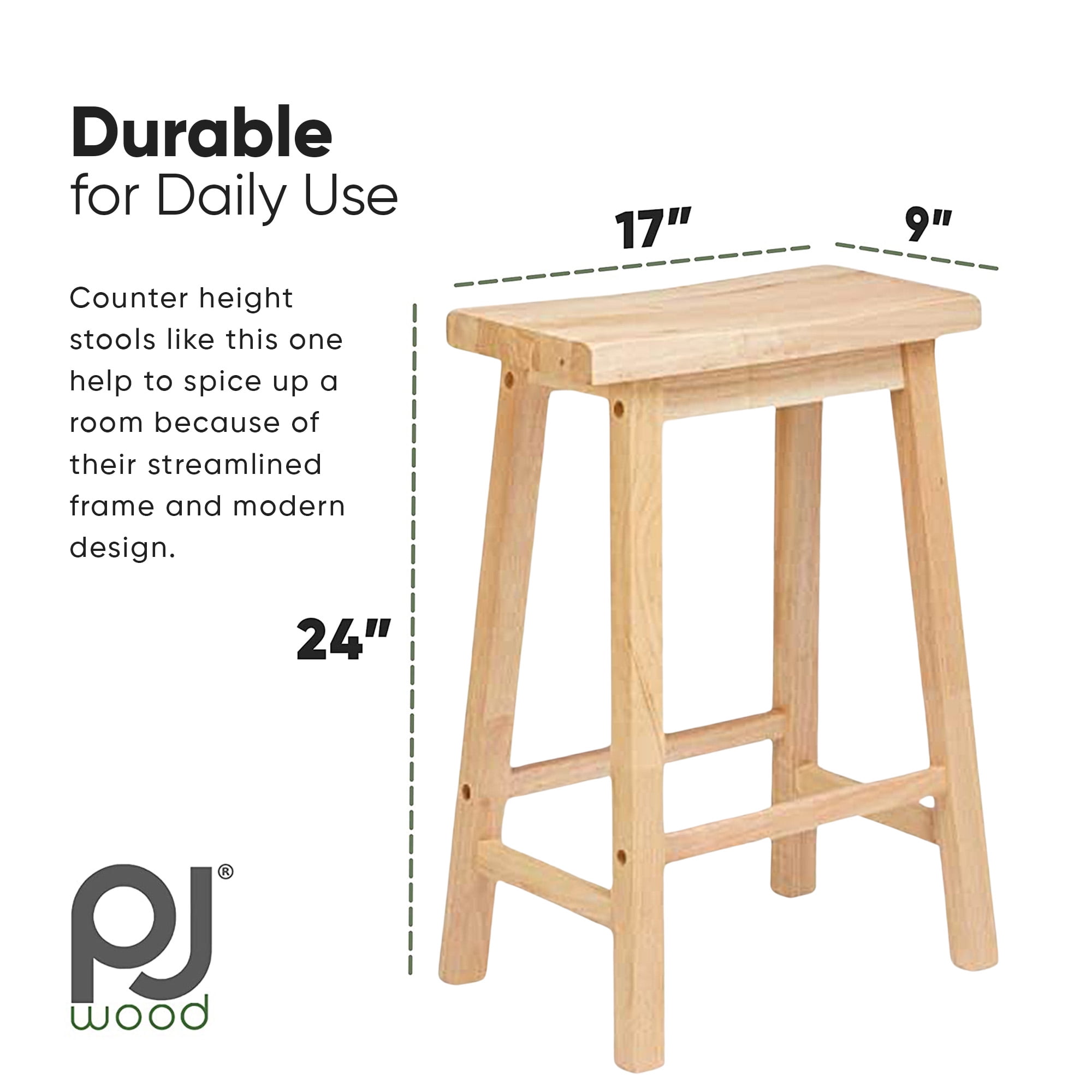 PJ Wood Saddle-Seat 24 Inch Kitchen, Table, & Bar Counter Stool, Natural