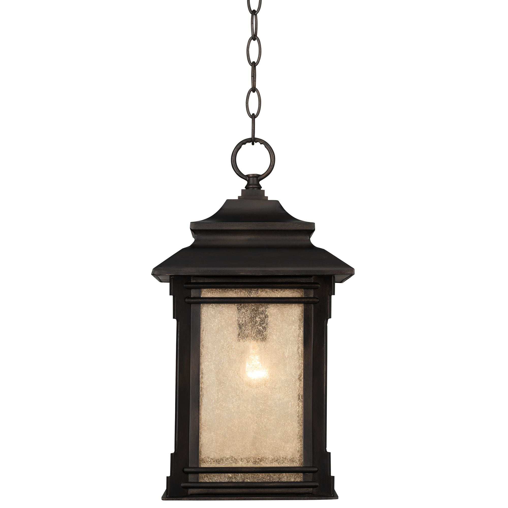 Franklin Iron Works Rustic Outdoor Ceiling Light Hanging Lantern Walnut  Bronze 19 1/4