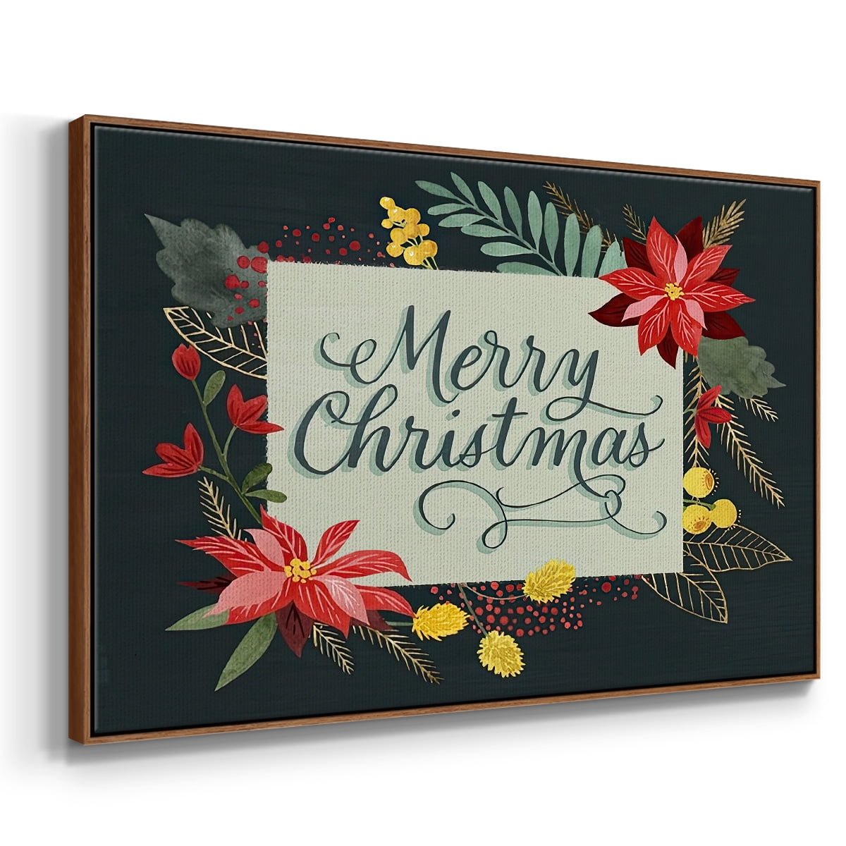 Bright Christmas Night Collection A - Framed Gallery Wrapped Holiday Canvas - 17 x 25 - Rosewood Frame