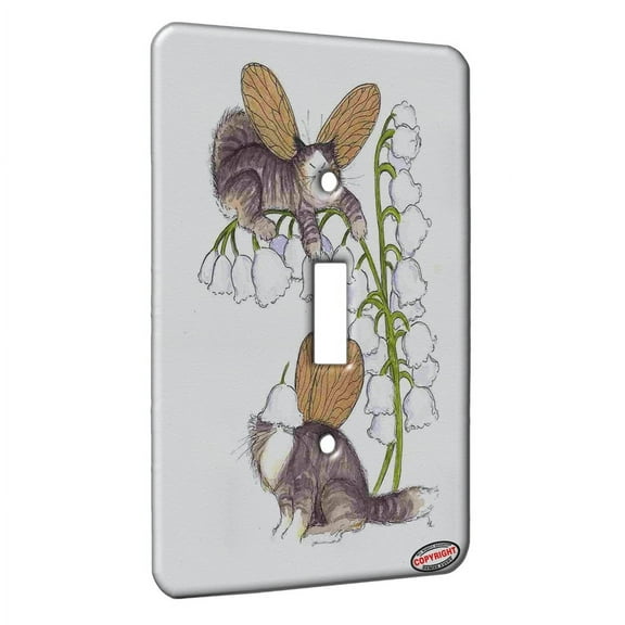 KuzmarK™ Single Gang Toggle Switch Wall Plate - Tabby Maine Coon Kitty Fairies Fantasy Fairy Cat Art by Denise Every