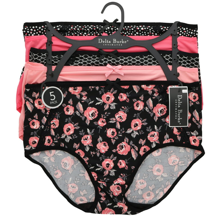 Delta Burke Intimates Women's Plus Size Sexy Classic High Rise Brief  Panties (5Pr) (X-Large, Hot Pink Black Florals)