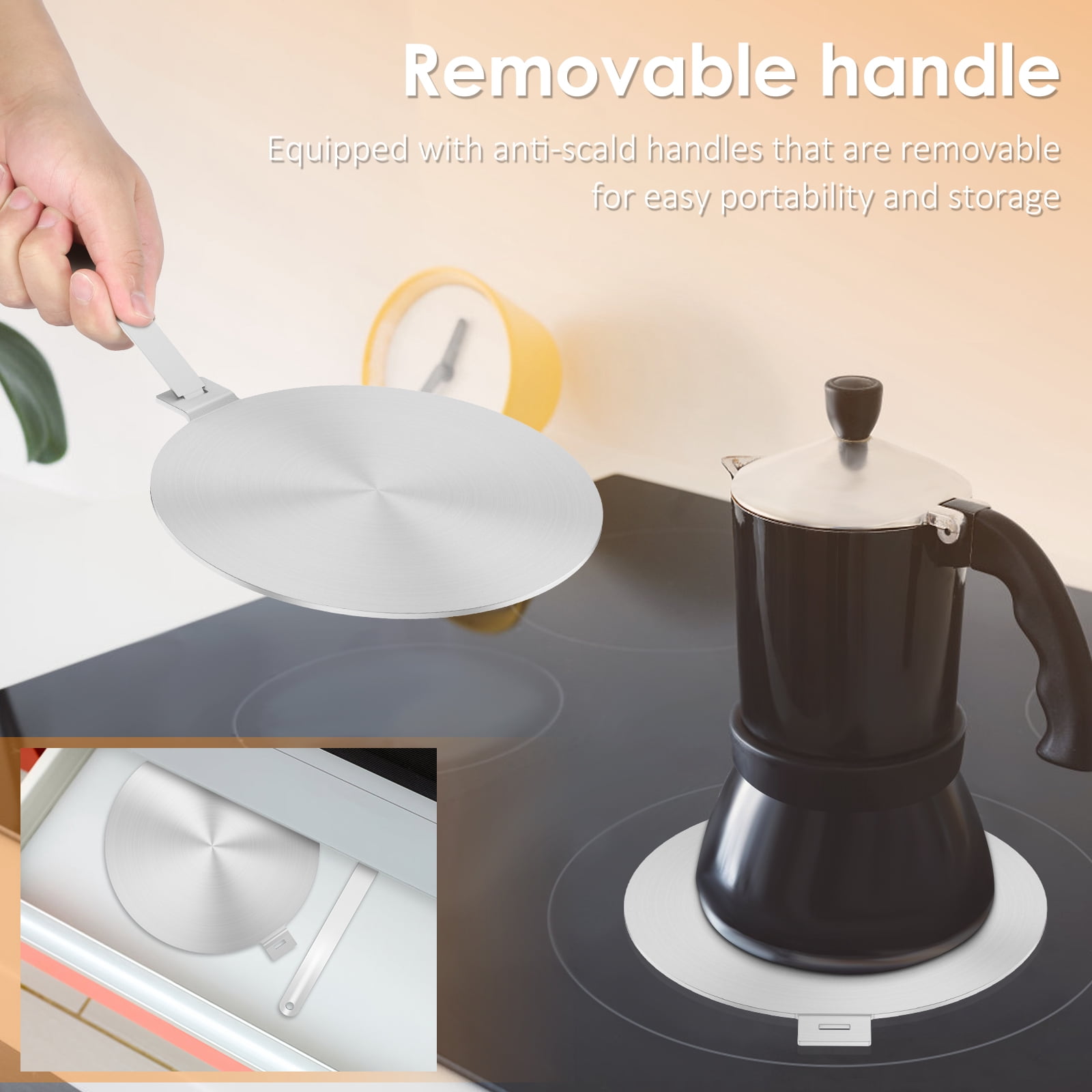 Heat Diffuser Plate with Handle 3 Layer Heat Conduction Plate Uniformly Heated Heat Diffusion Plate Round Induction Adapter Plate Induction Cooktop Converter Plate for Kitchens