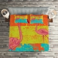 thumbnail image 2 of Ambesonne Flamingo Quilted Coverlet 3 Pcs, Retro Vintage Flamingo, King Size, Multicolor, 2 of 2