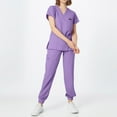 thumbnail image 5 of Mlqidk Medical Scrub Sets for Woman Comfortable Nurse Scubs V Neck Top and Pants with Pockets Scrubs Set Light Purple S, 5 of 6