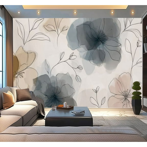 Peel and Stick Wallpaper Abstract Boho Floral Colorful Botanical Large Flowers Leafy Stems Modern Art Wall Mural Decor Self Adhesive and Removable 100in x 144in