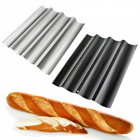 tooloflife Loaf Baking Molds Pan 4 Wave Slots Baguette Baking Tray Double Side Nonstick Coating Carbon Steel Kitchen Tool