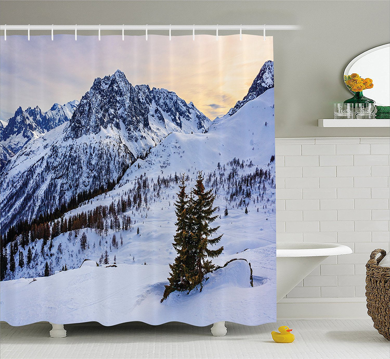 Winter forest landscape with a Fox Shower Curtain Bathroom & 12hooks 71*71inches 